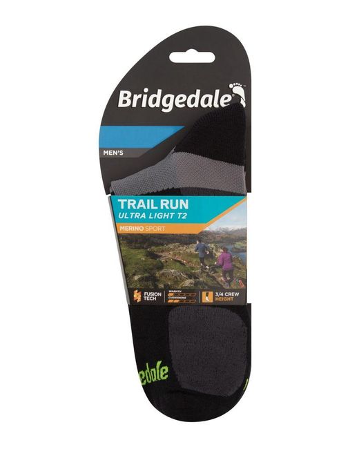 Bridgedale Black Running Ultralight Merino Sport Socks for men