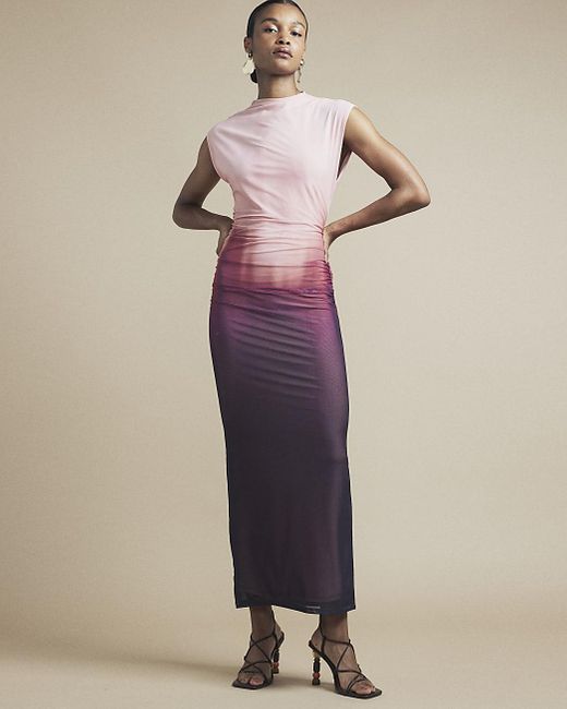 River Island Natural Mesh Ombre Bodycon Midi Dress
