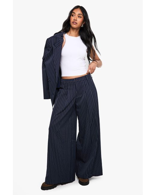 Boohoo Blue Pinstripe Tailored Palazzo Wide Leg Trousers