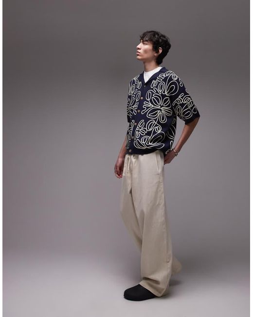 Topman Gray Relaxed Heavy Embroidered Floral Shirt for men
