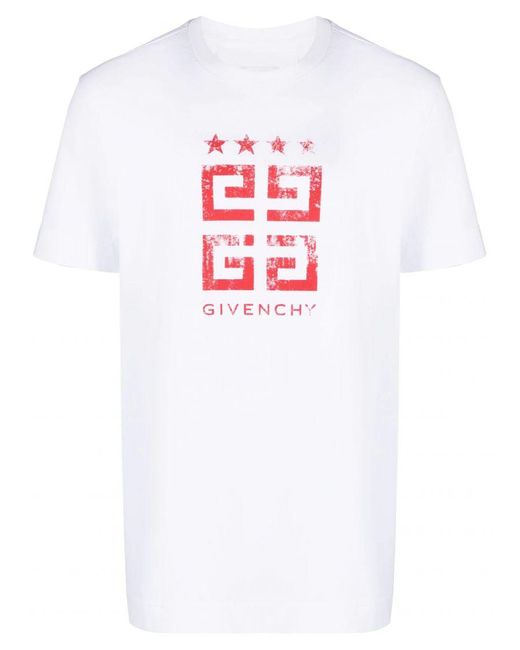 Givenchy 4g Stars Rood Logo Bedrukt T-shirt In Wit in het White voor heren