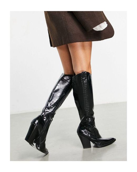ASOS White Catapult Heeled Western Knee Boots