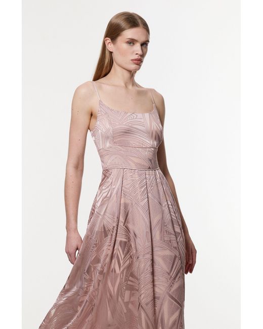 Karen Millen Pink Amelia Graham Burnout Split Woven Prom Strappy Maxi Dress