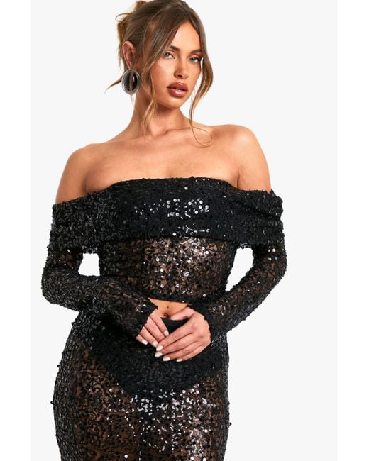 Boohoo Black Sparkly Off The Shoulder Top Buy Boohoo Curve Off