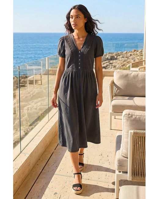 Roman Black Cotton Crochet Trim Dress