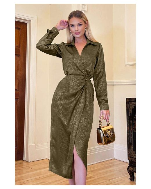 AX Paris Gray And Wrap Shirt Midi Dress
