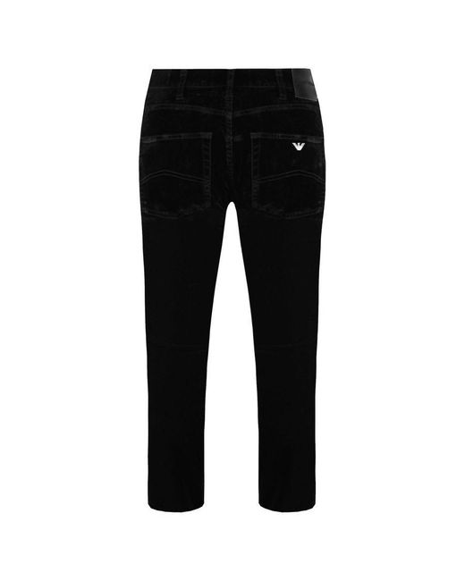 Emporio Armani Black Slim Fit Velvet Trousers Cotton for men