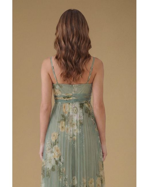 Oasis Green Petite Pleated Mesh Maxi Dress