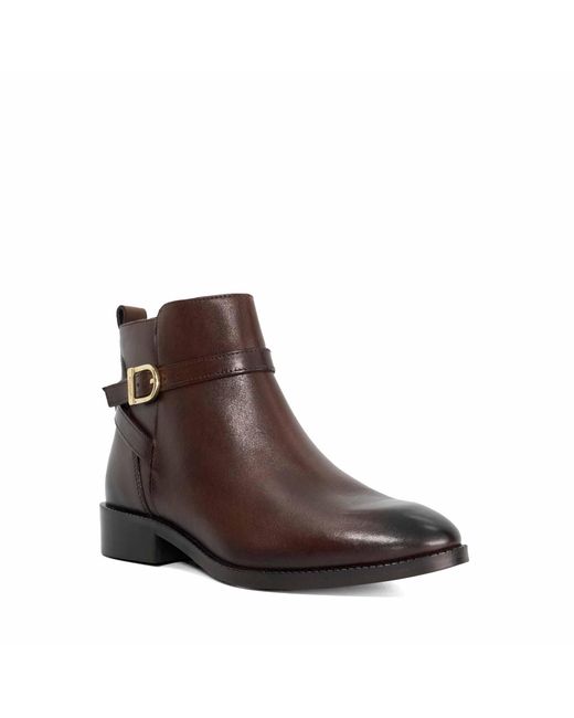 Dune Brown Pemma Flat Leather Ankle Boots