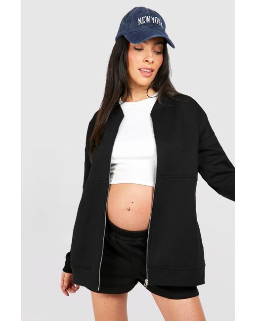 Boohoo Black Maternity Bomber Jacket And Short Tracksuit