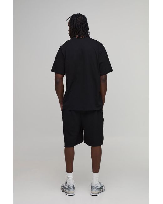 BoohooMAN Black Tall Baggy Fit Ribbed Jersey Shorts for men