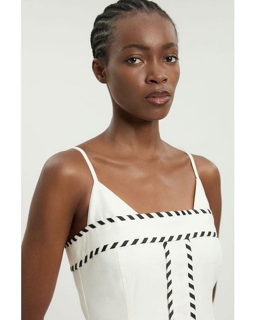 Karen Millen Natural Petite Premium Linen Clean Tailored Midi Dress