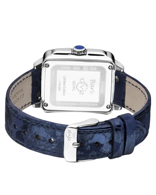 Gv2 Blue Bari Diamond Mother Of Pearl Dial Stainless Steel Case Leather Strap Watch