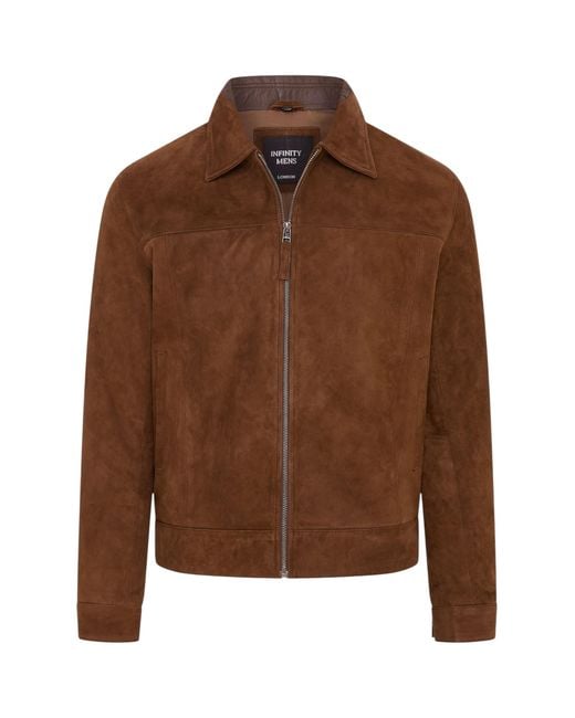 Infinity Leather Brown Goat Suede Harrington Biker Jacket for men