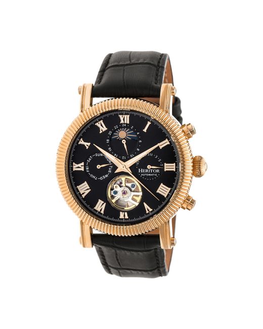 Heritor Multicolor Winston Semi-Skeleton Leather-Band Watch for men