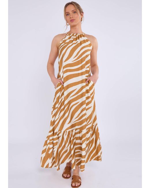 Gini London White Zebra Print Halter Neck Maxi Dress