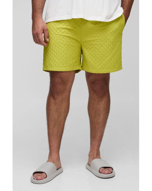 BoohooMAN Green Plus Textured Mid Length Swim Shorts for men