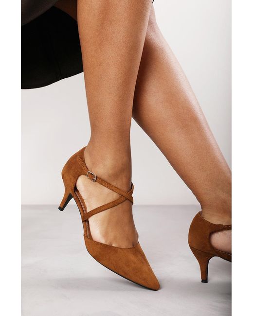 Where's That From Brown 'Kennedi' Low Kitten Heel With Crossover Strap