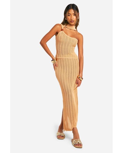 Boohoo White Bead Cut Out Detail Top And Maxi Skirt Set