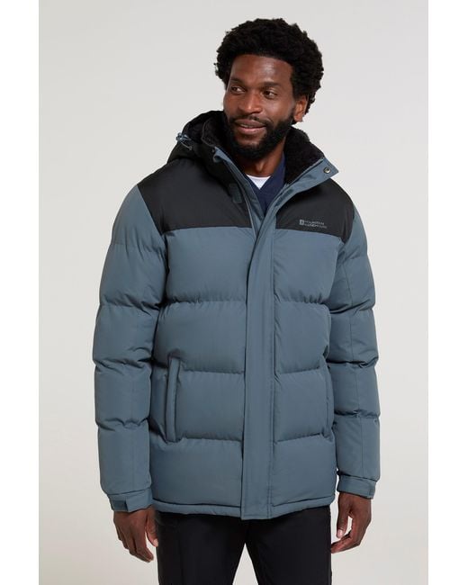 Mountain Warehouse Blue 'Snow' Borg Lined Jacket Ripstop Fabric Water Resistant Padded Coat for men