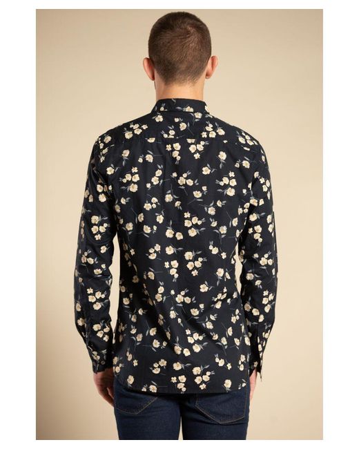 French Connection Blue Cotton Long Sleeve Floral Shirt for men