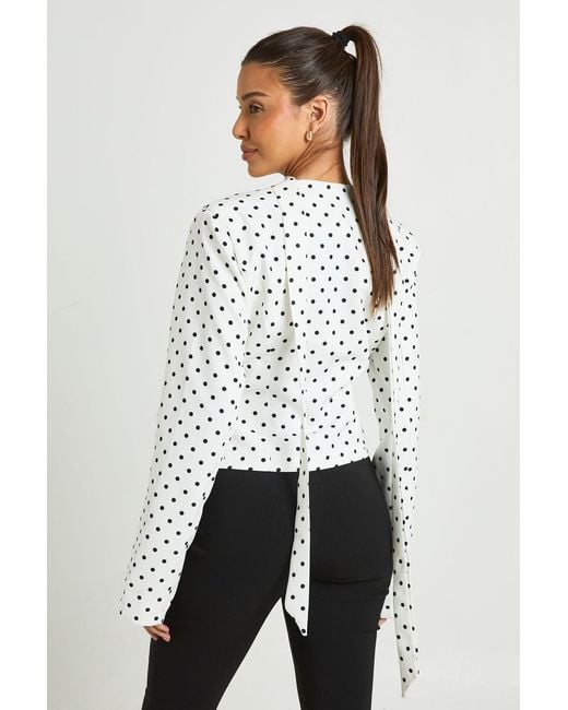 Boohoo White Polka Dot Scarf Detail Fitted Blazer