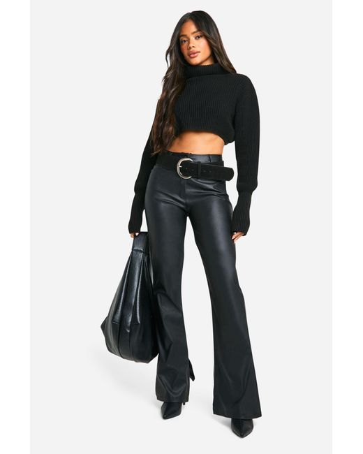 Boohoo White Leather Look Split Hem Straight Fit Trousers