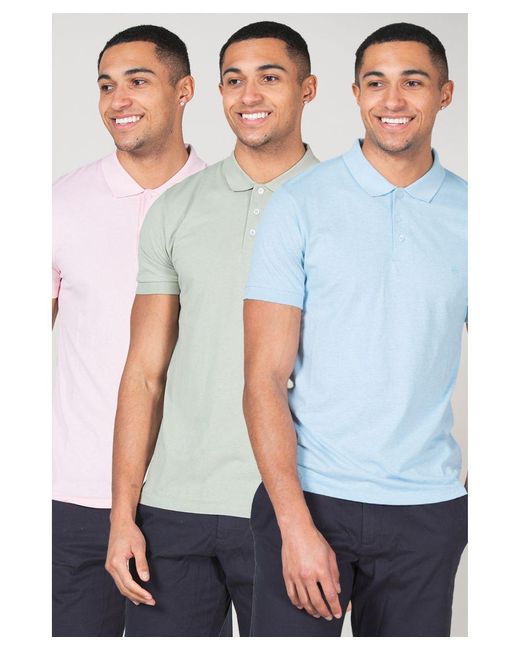 French Connection Blue Multi 3 Pack Cotton Blend Polo Shirts for men