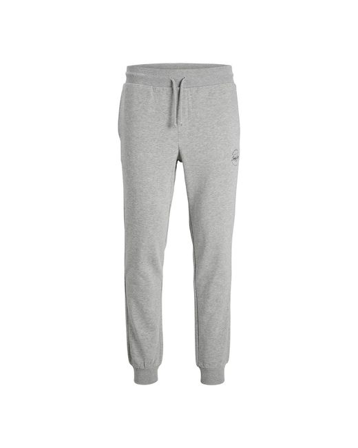 Jack & Jones Gray Regular Fit Cotton Made Sweatpants With Ribbed Cuffs for men