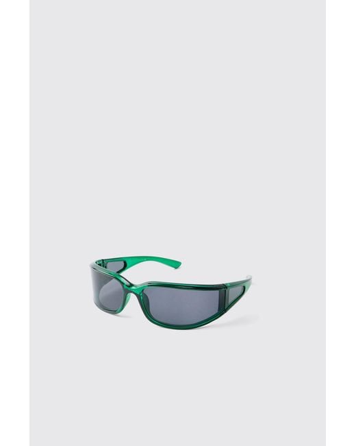 BoohooMAN Blue Forest Wrap Around Sunglasses for men