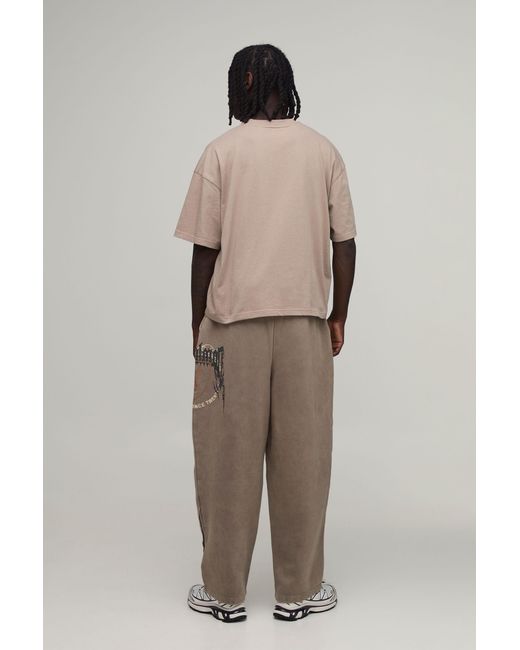 BoohooMAN Brown Balloon Fit Washed Gothic Seam Detail Jogger for men