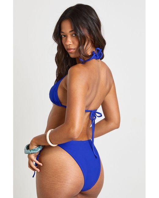 Boohoo Blue Essentials Tie Side Bikini Bottom