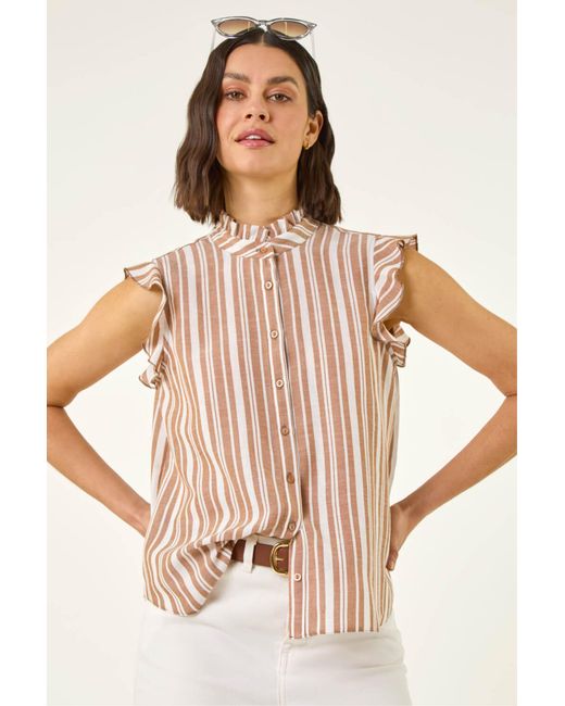 Roman Natural Stripe Frill Sleeve Blouse