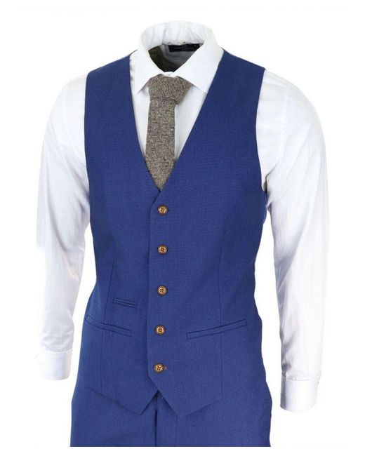 Paul Andrew Blue 3 Piece Royal Birdseye Classic Suit for men