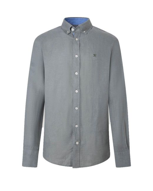 Hackett Gray Long Sleeved Linen Shirt for men