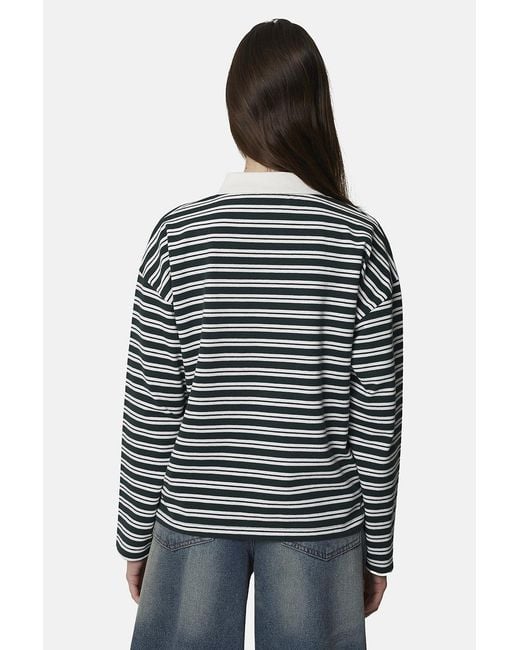 Good For Nothing Gray Striped Monogram Long Sleeve Polo
