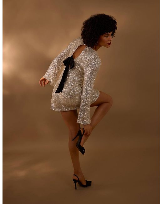 Blue Vanilla Brown Luxe Bow Back Sequin Shift Dress