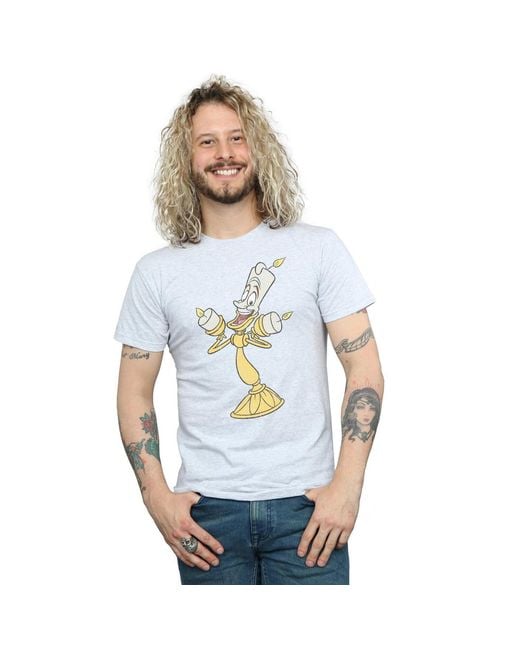 Disney Blue Beauty And The Beast Lumiere Distressed T-Shirt (Sports) for men