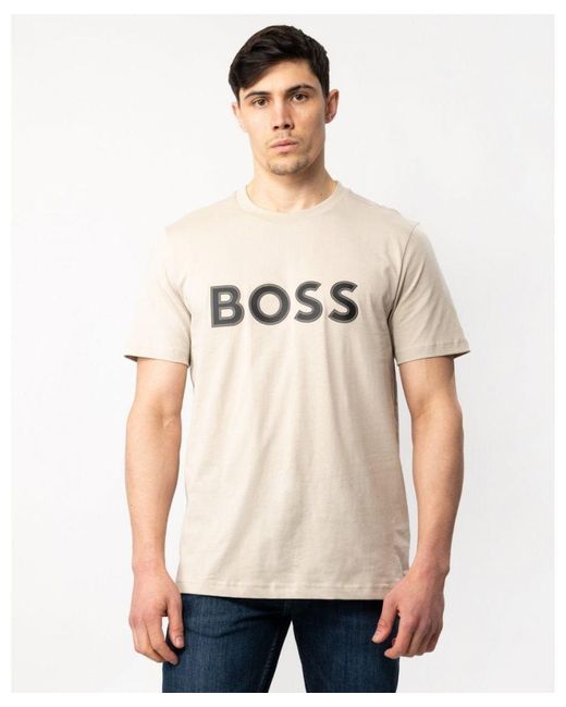Boss Natural Boss Tee 1 Cotton Jersey Regular Fit T-Shirt With Logo Print for men