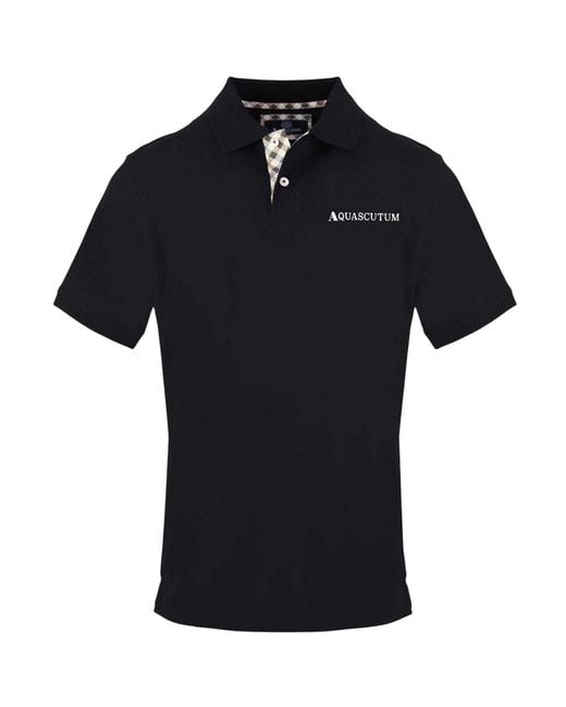 Aquascutum Black Embroidered Logo Polo Shirt Cotton for men