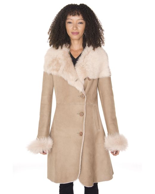 Infinity Leather Natural Suede Merino Shearling Coat With Toscana Collar-Hanoi