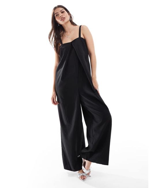 ONLY Black Pleat Detail Wide Leg Jumpsuit