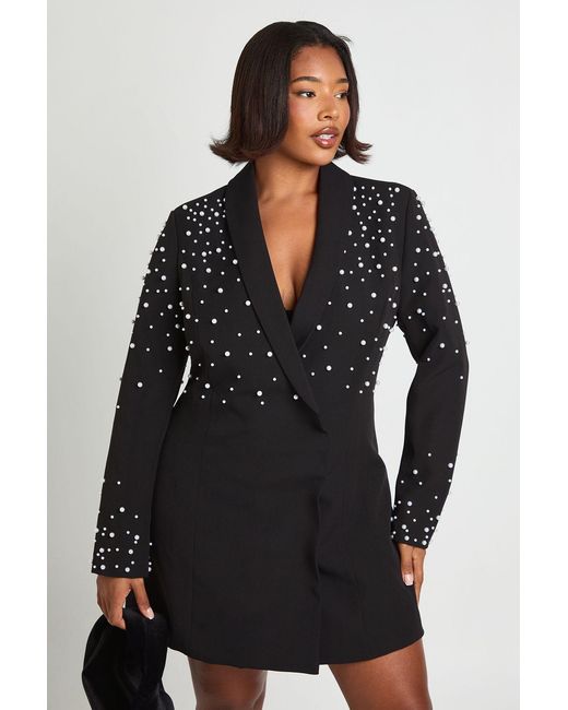 Boohoo Black Plus Pearl Embellished Blazer Dress