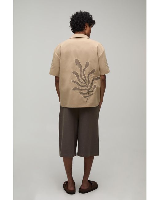 BoohooMAN Natural Oversized Boxy Palm Applique Shirt for men