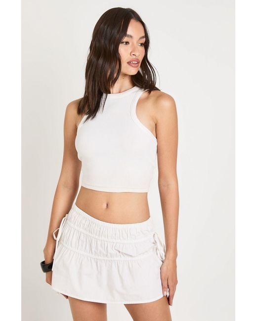 Boohoo White Poplin Shirred Mini Skirt