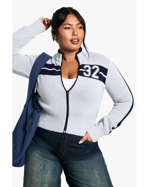 Boohoo Blue Plus Varsity Zip Through Cardigan