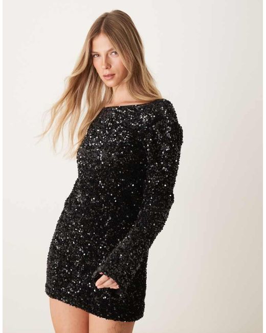 Gina Tricot Black Flared Sleeves Low Back Sequin Mini Dress