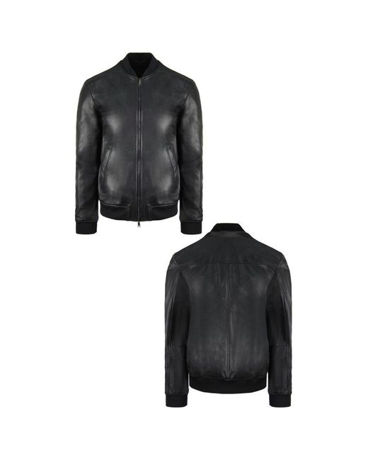 Armani Emporio Leather Black Bomber Jacket for men
