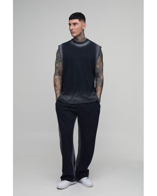 BoohooMAN Blue Tall Oversized Spray Seam Wash Tank & Jogger Set for men