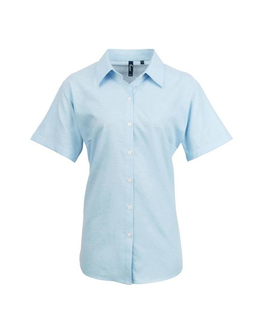 PREMIER Blue Ladies Signature Pearlised Oxford Short-Sleeved Shirt